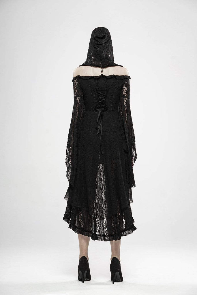 Women's Goth Witch Lace Irregular Dresses With Hooded