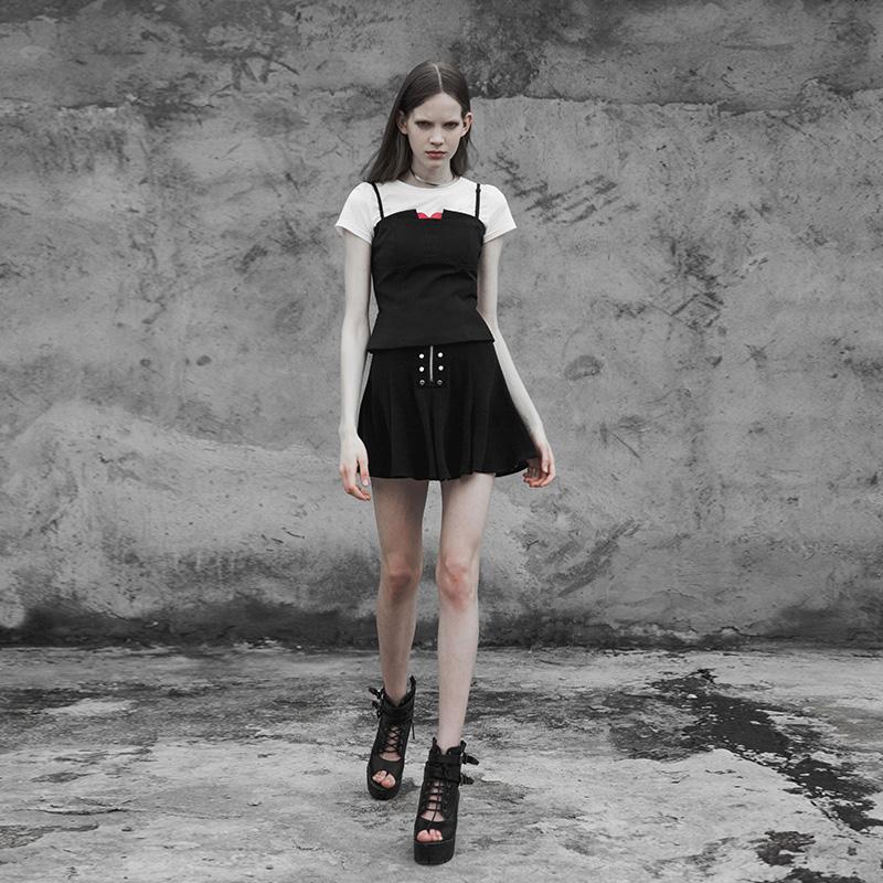 Women's Goth Zip Up Mini Pleated Skirt