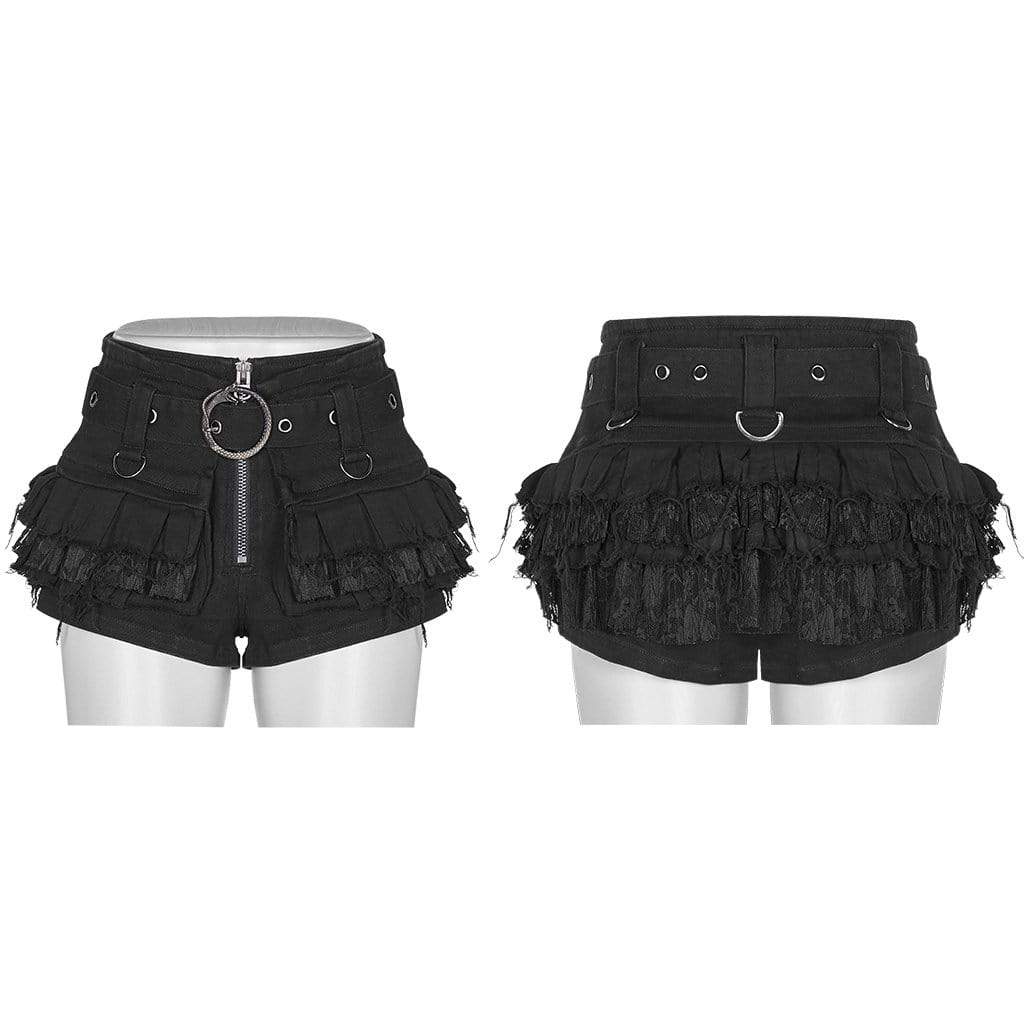 Women's Goth Zipper Fly Multilayered Hot Shorts