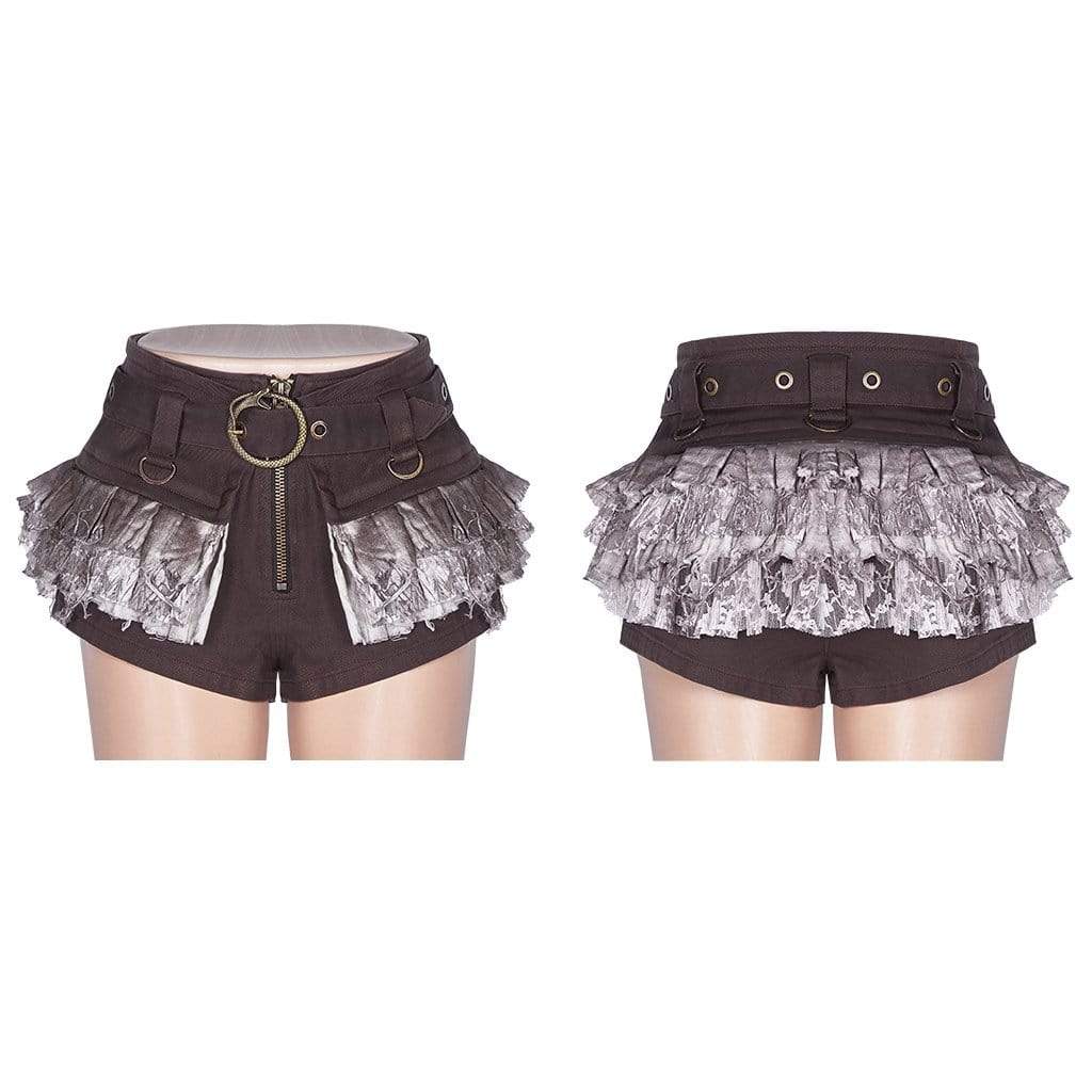 Women's Goth Zipper Fly Multilayered Hot Shorts