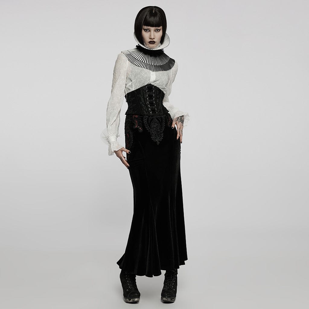 PUNK RAVE Women's Gothic Applique Fishtail Maxi Skirt