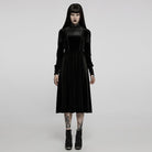 PUNK RAVE Women's Gothic Applique High-waisted Velet Maxi Dress