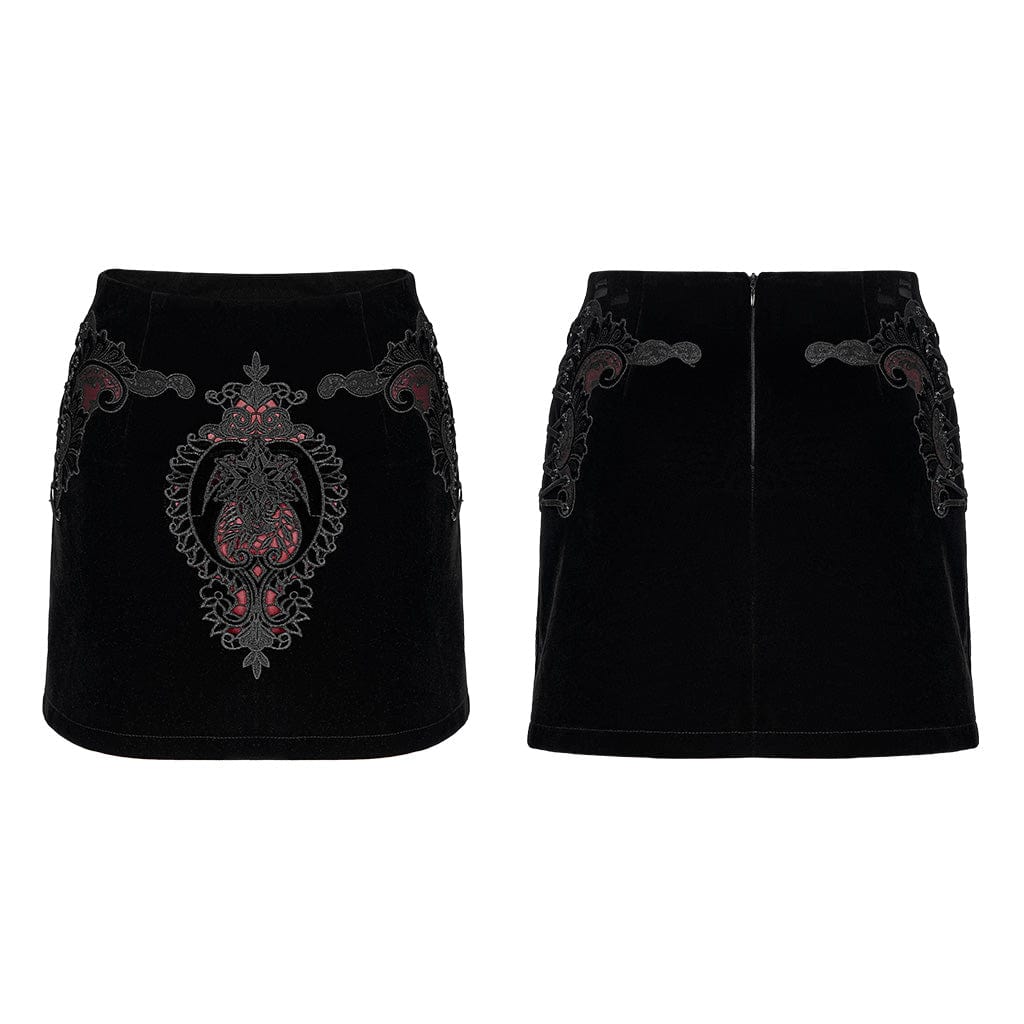 PUNK RAVE Women's Gothic Applique Short Skirt