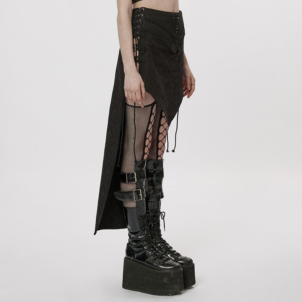 PUNK RAVE Women's Gothic Butterfly Embroidered Irregular Skirt