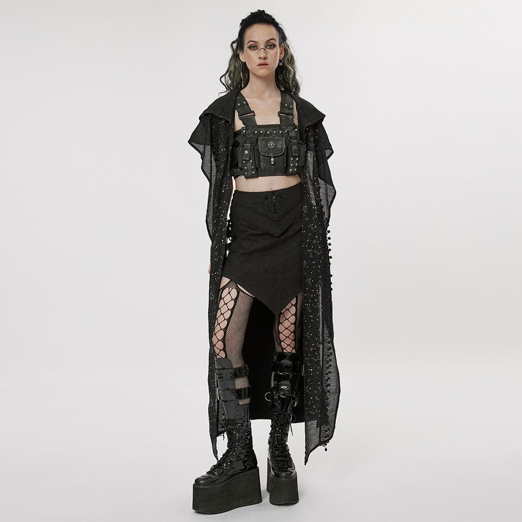 PUNK RAVE Women's Gothic Butterfly Embroidered Irregular Skirt