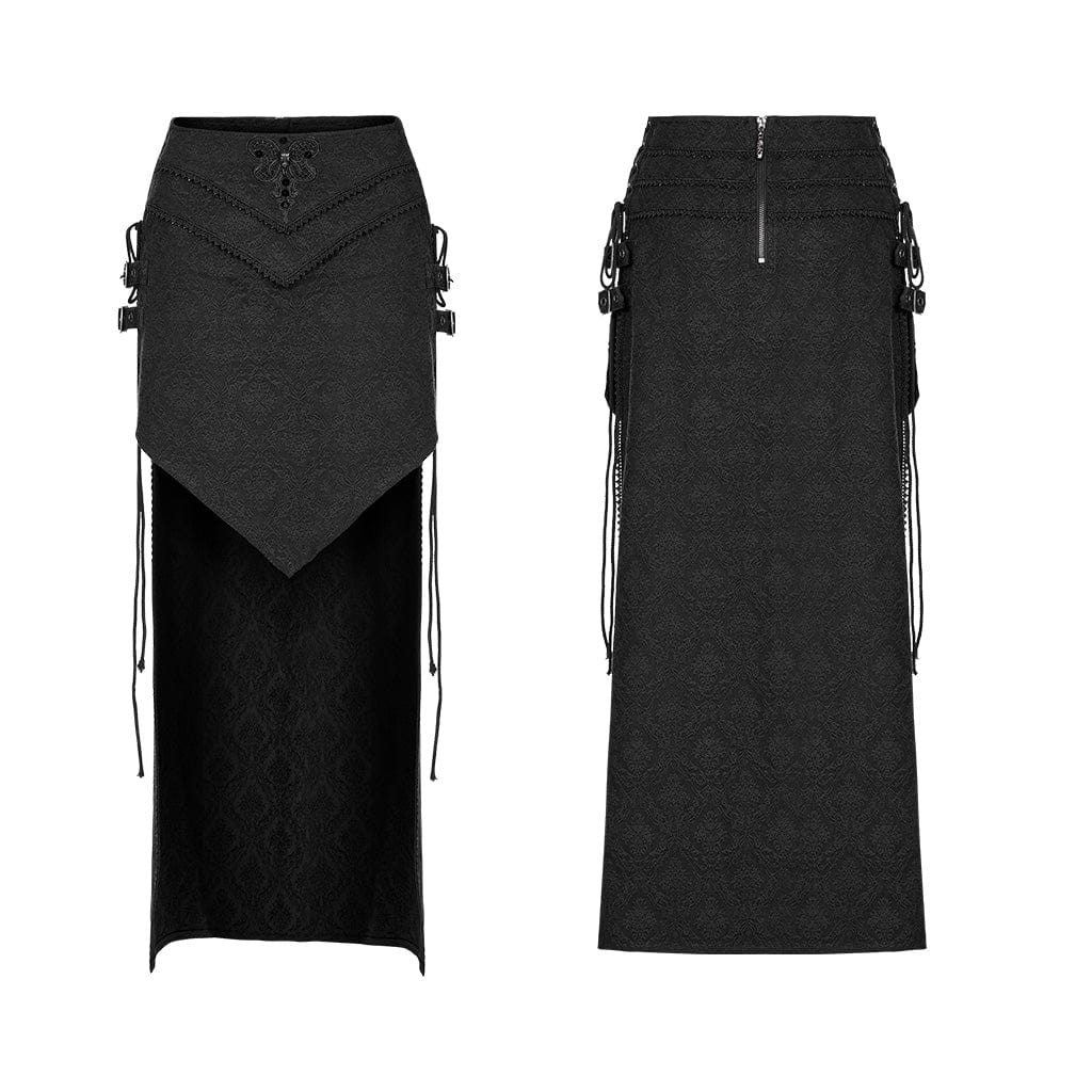 PUNK RAVE Women's Gothic Butterfly Embroidered Irregular Skirt