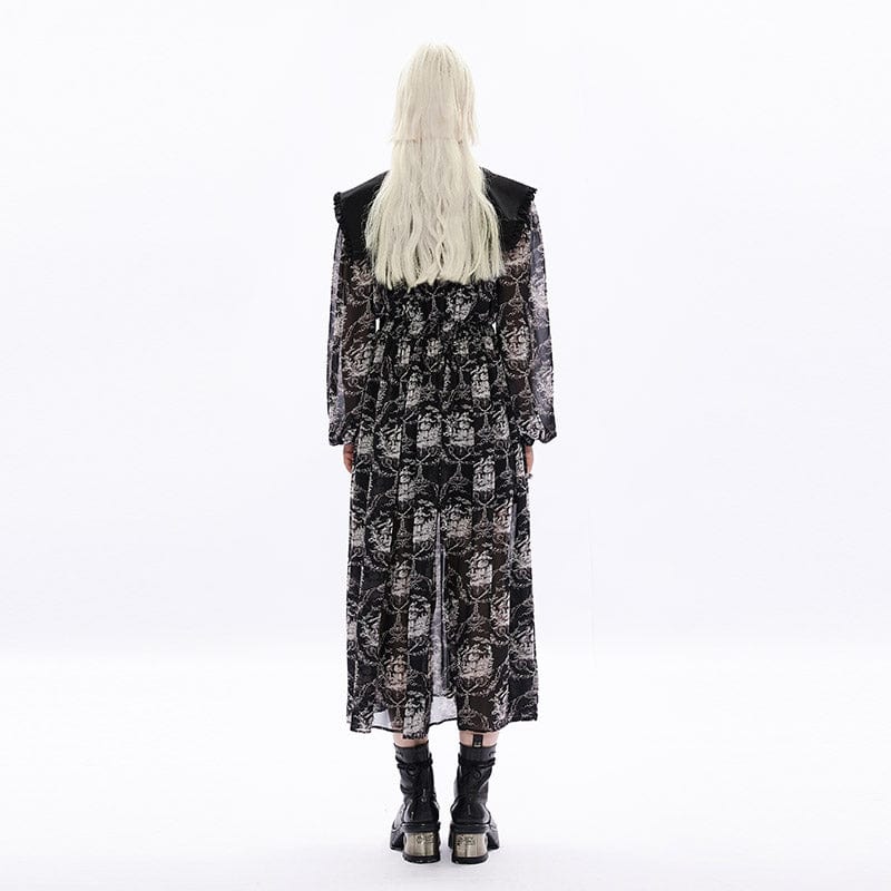 Punk Rave Women's Gothic Cat Printed Maxi Chiffon Dress