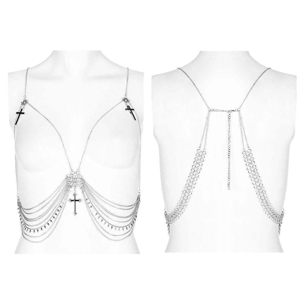 PUNK RAVE Women's Gothic Cross Chain Body Harness