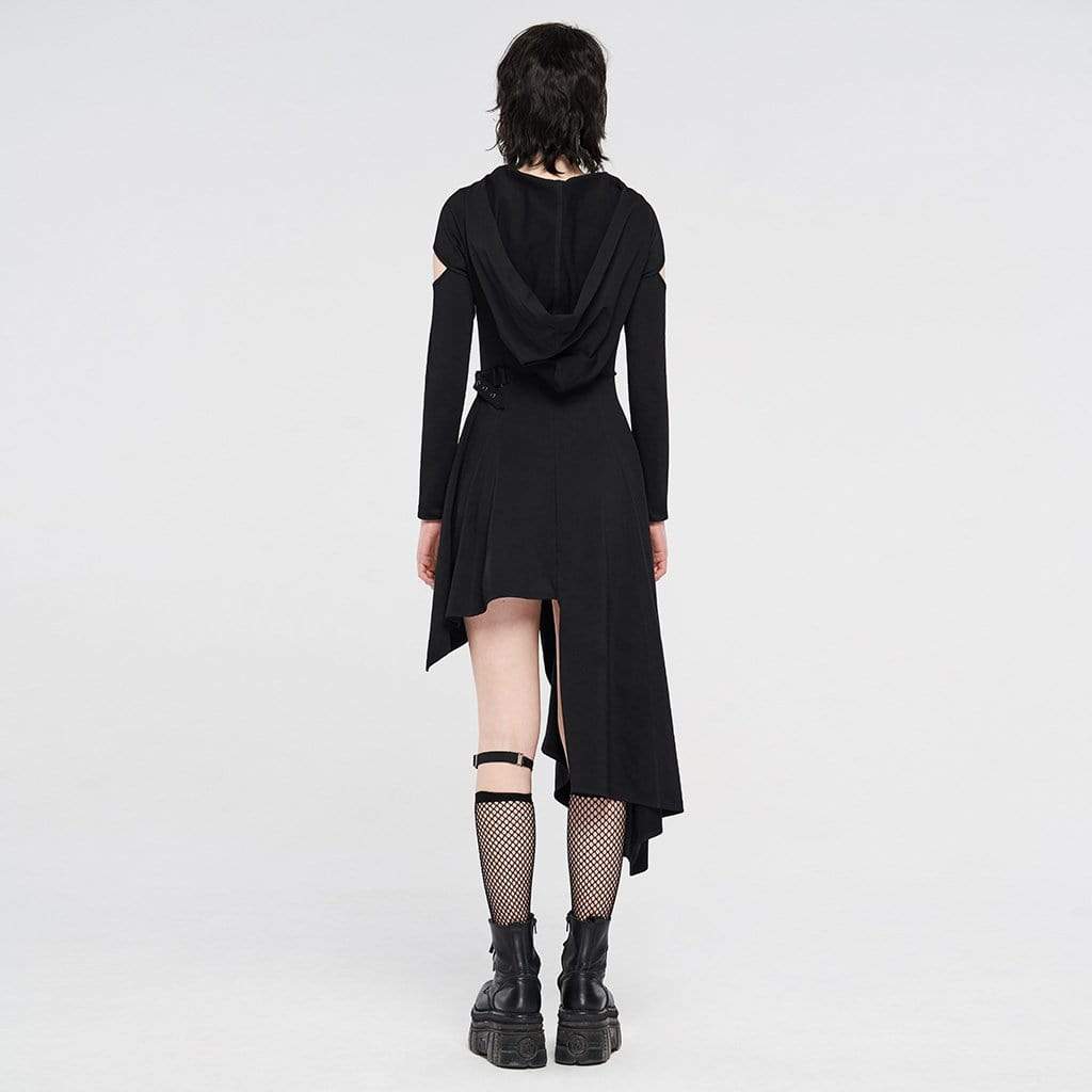 Women's Gothic Cutout Hooded Irregular Dresses With Buckles