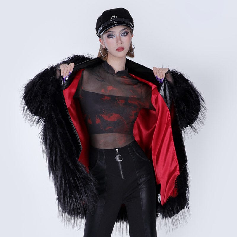 PUNK RAVE Women's Gothic Faux Fur Coat