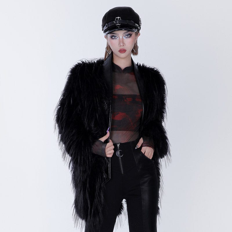 PUNK RAVE Women's Gothic Faux Fur Coat