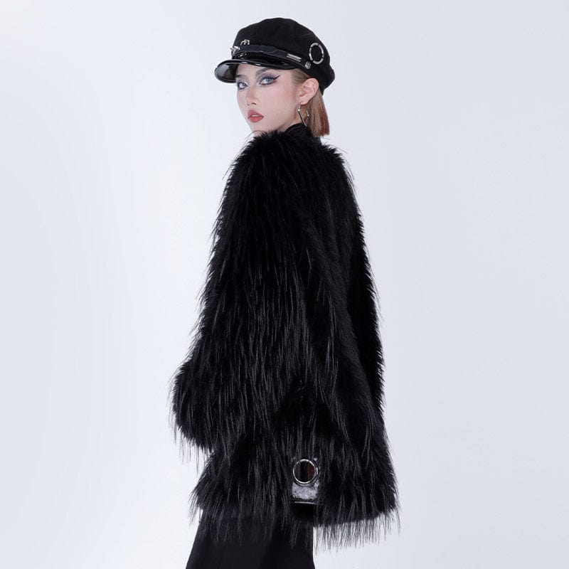 PUNK RAVE Women's Gothic Faux Fur Coat