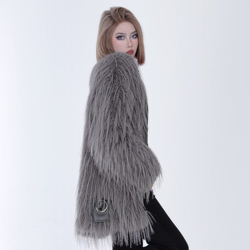 PUNK RAVE Women's Gothic Faux Fur Coat