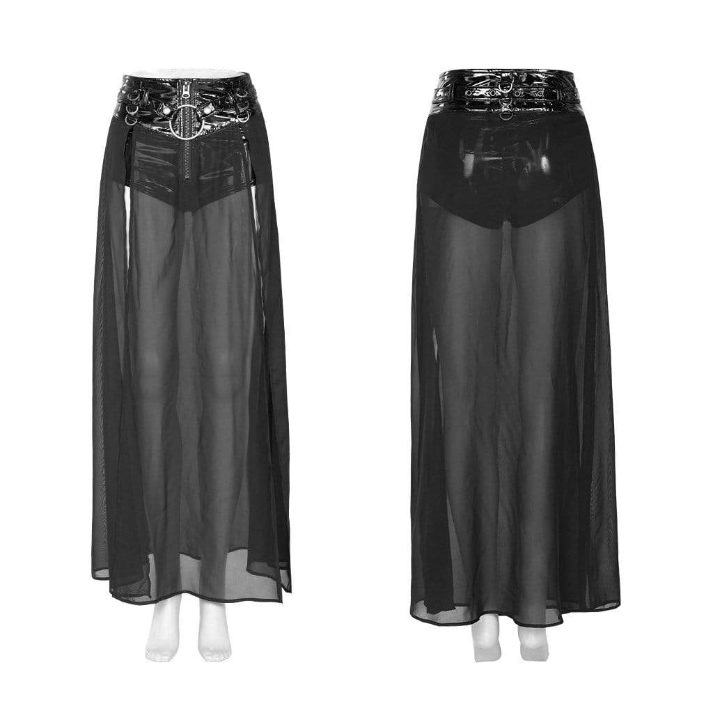 Women's Gothic Faux Leather Shorts With Overskirts