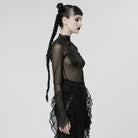 PUNK RAVE Women's Gothic Feather Mesh Shirt
