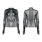 PUNK RAVE Women's Gothic Feather Mesh Shirt