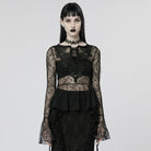 PUNK RAVE Women's Gothic Flare Sleeved Sheer Lace Shirt