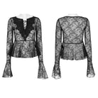 PUNK RAVE Women's Gothic Flare Sleeved Sheer Lace Shirt