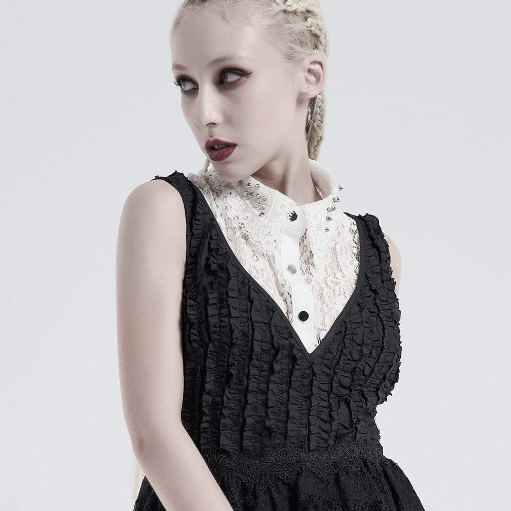 Women's Gothic Floral Lace Fake Collar With Rivets