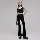 Punk Rave Women's Gothic Floral Velet Bell-bottoms with Metal Chain