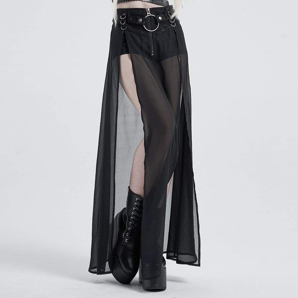 Women's Gothic Front Zip Shorts With Overskirts