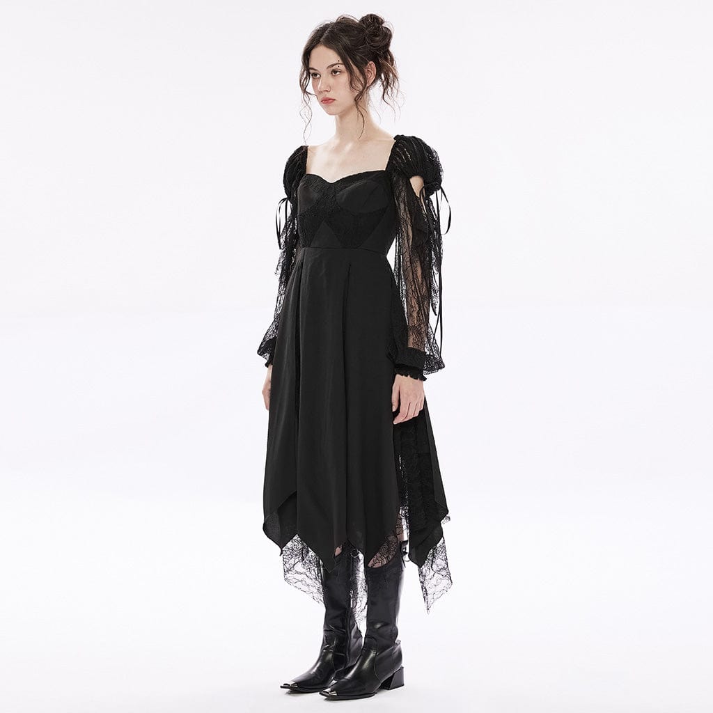 PUNK RAVE Women's Gothic Irregular Lace Splice Dress