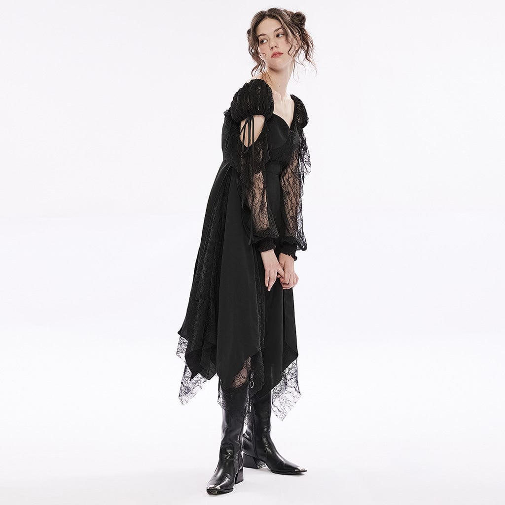 PUNK RAVE Women's Gothic Irregular Lace Splice Dress