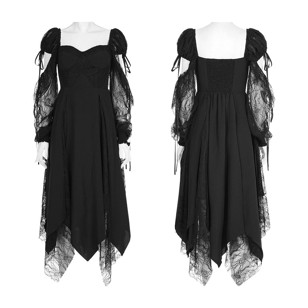 PUNK RAVE Women's Gothic Irregular Lace Splice Dress