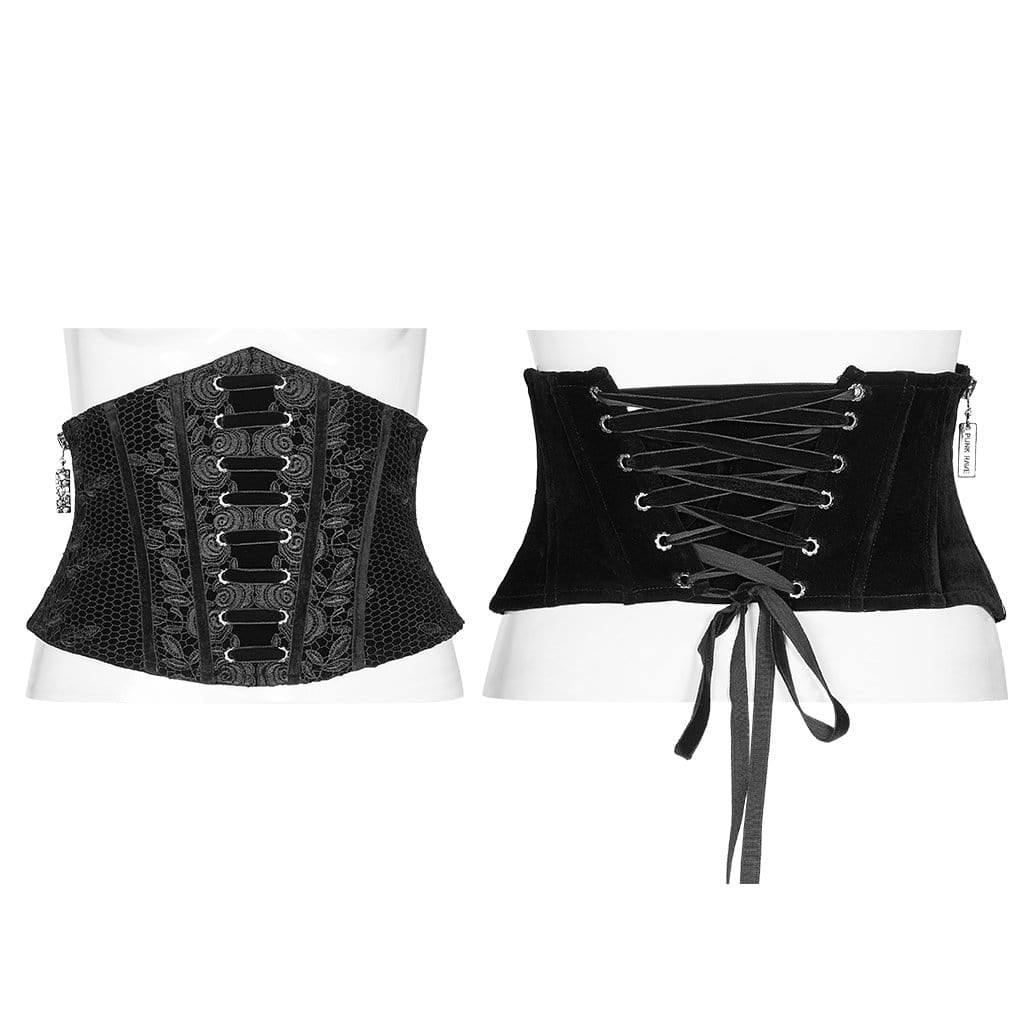 Women's Gothic Jacquard Lacing Underbust Corsets Black