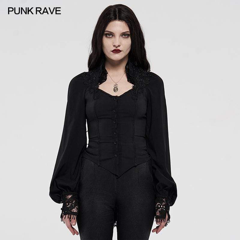 Women's Gothic Lace Cuff Velvet Shadow Flower Shirts