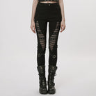 PUNK RAVE Women's Gothic Mesh Splice Buckle Leggings