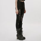 PUNK RAVE Women's Gothic Mesh Splice Buckle Leggings