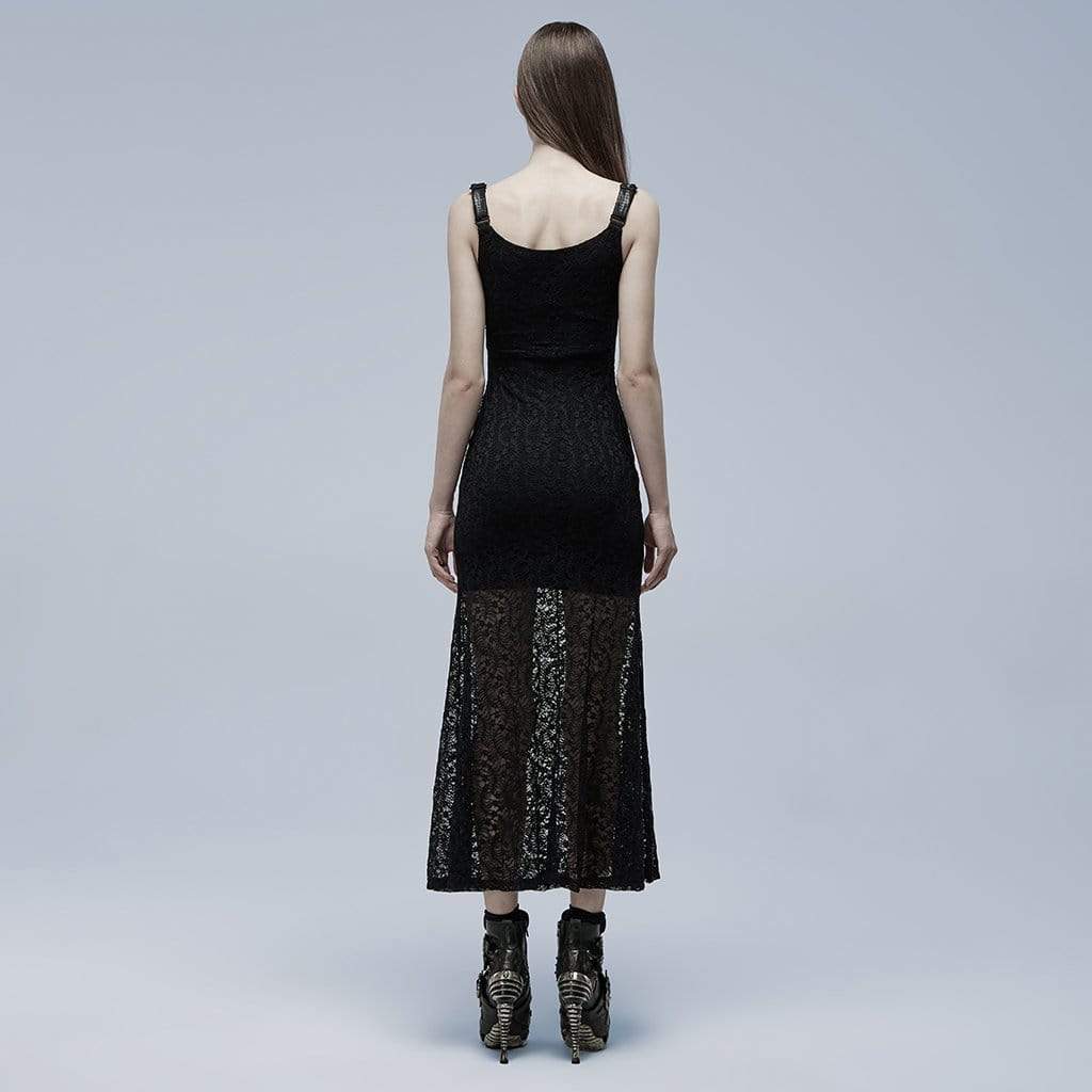 Punk Rave Women's Gothic Mesh Splice Slip Dress