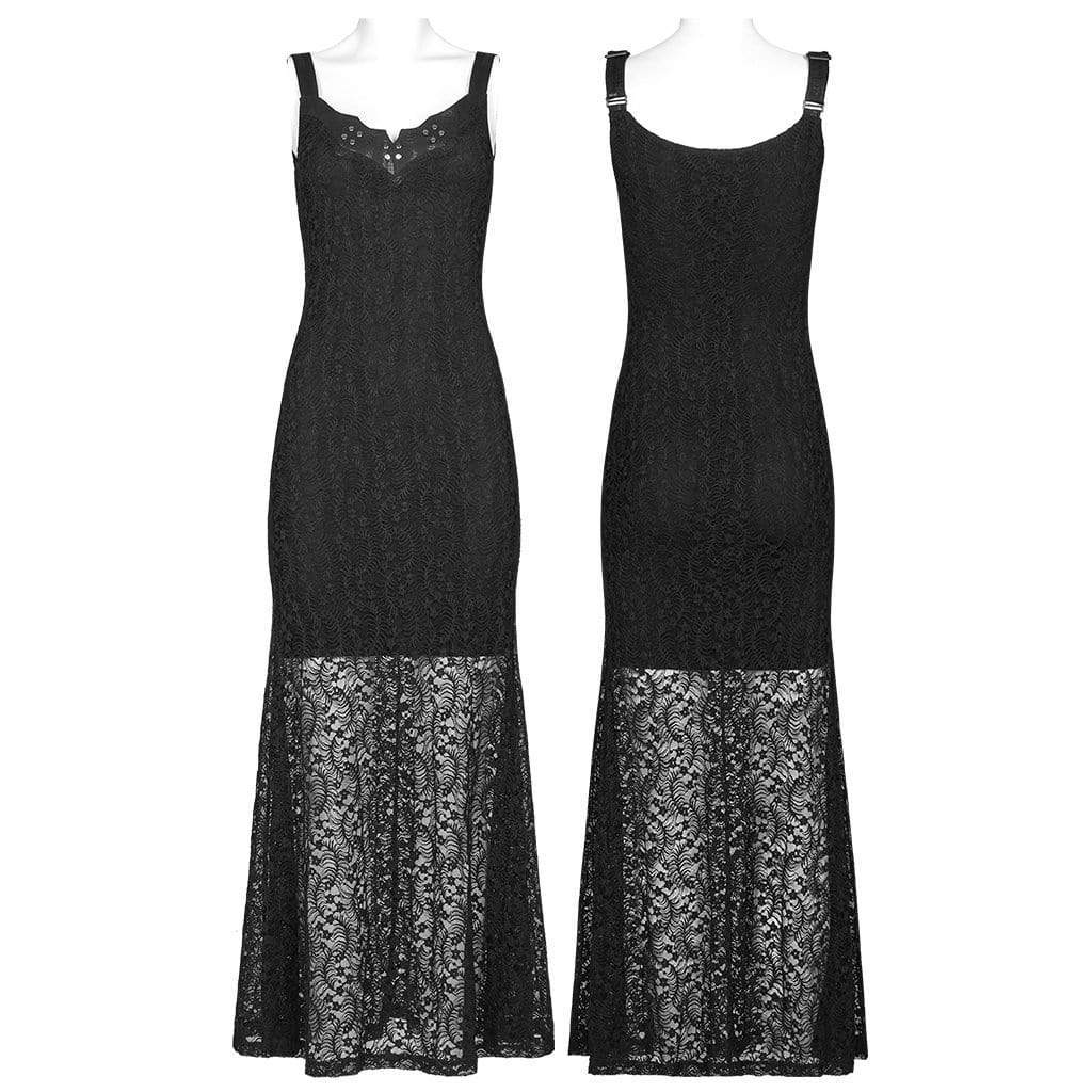 Punk Rave Women's Gothic Mesh Splice Slip Dress