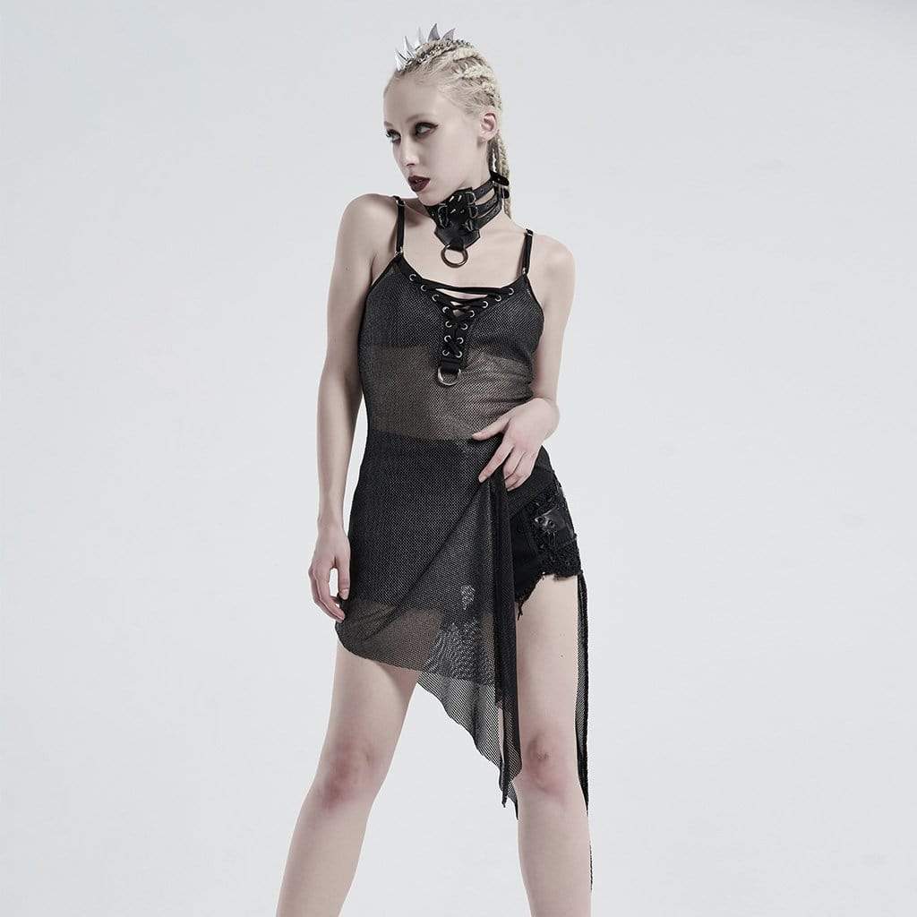 Women's Gothic Mesh Strappy Irregular Slip Dresses