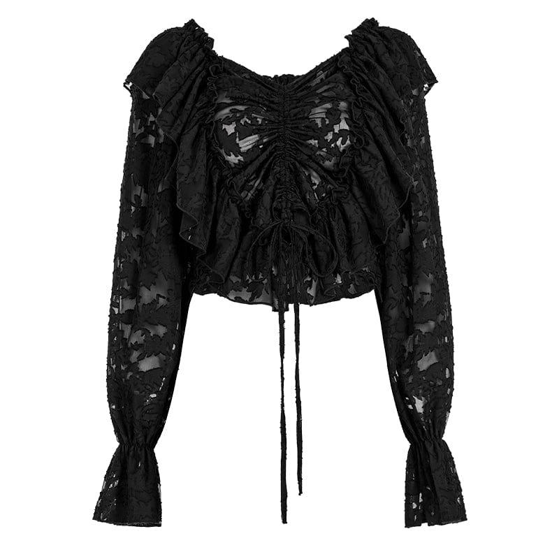 PUNK RAVE Women's Gothic Off Shoulder Floral Chffion Top