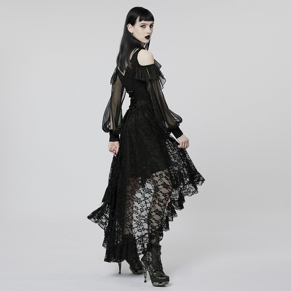 PUNK RAVE Women's Gothic Off Shoulder Irregular Lace Dress