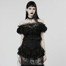 PUNK RAVE Women's Gothic Off Shoulder Ruffles Sheer Shirt