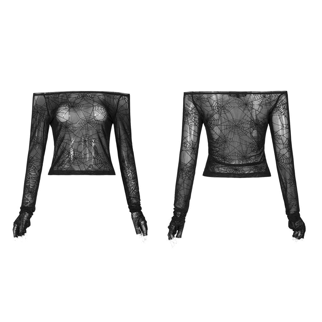 Women's Gothic Off-shoulder Spider Web Crop Tops