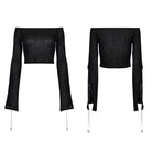 PUNK RAVE Women's Gothic Off Shoulder Split Sleeved Crop Top