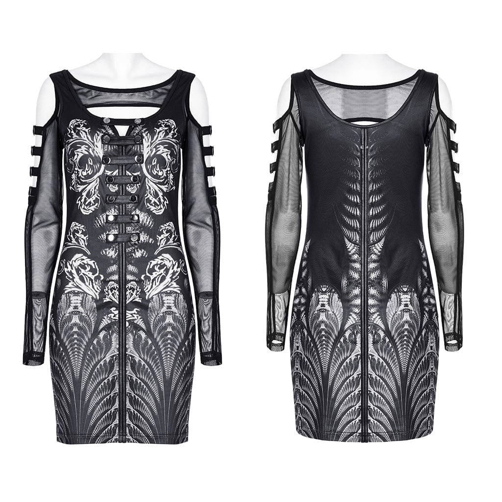 PUNK RAVE Women's Gothic Off Shoulder Two-piece Dress