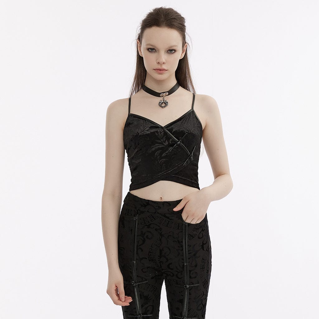 PUNK RAVE Women's Gothic Plunging Frog Embossed Velvet Bustier