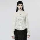 PUNK RAVE Women's Gothic Puff Sleeved Sheer Shirt