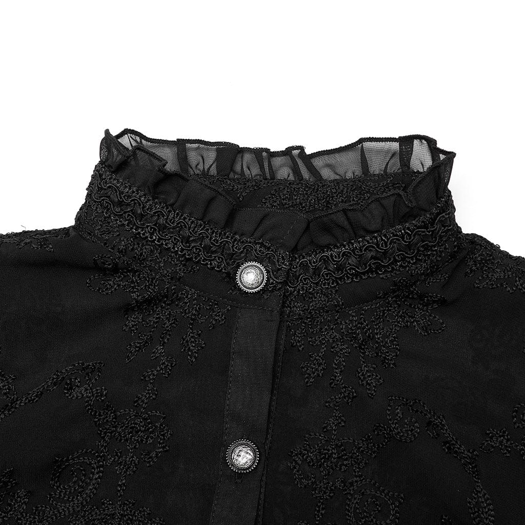 PUNK RAVE Women's Gothic Puff Sleeved Sheer Shirt