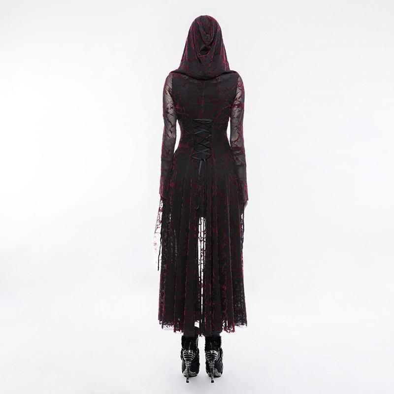 Women's Gothic Ribbon Trim Sheer Lace Flame Long Dress