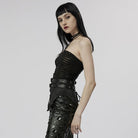 PUNK RAVE Women's Gothic Ripped Halterneck Tank Top