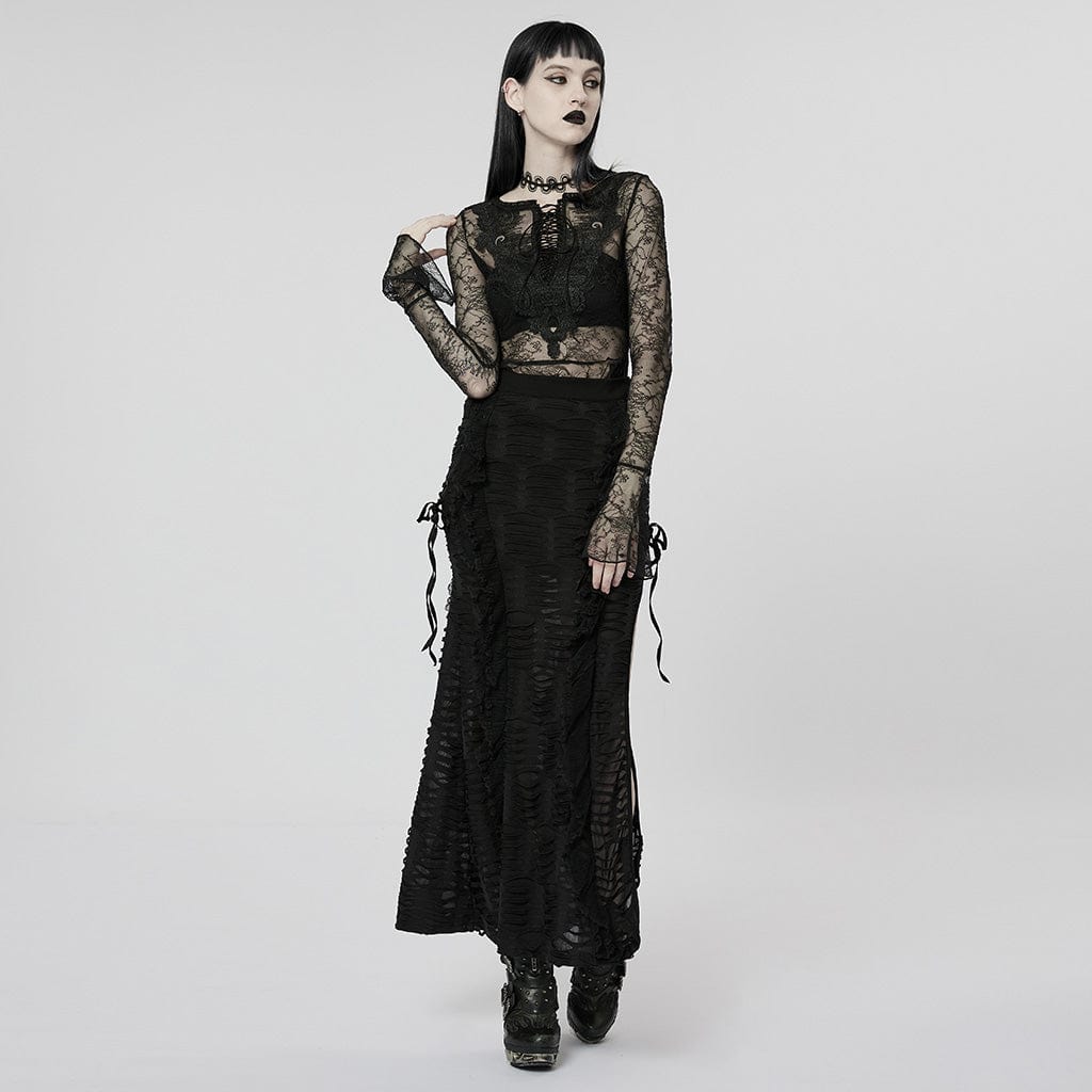 PUNK RAVE Women's Gothic Ripped Wrap Skirt