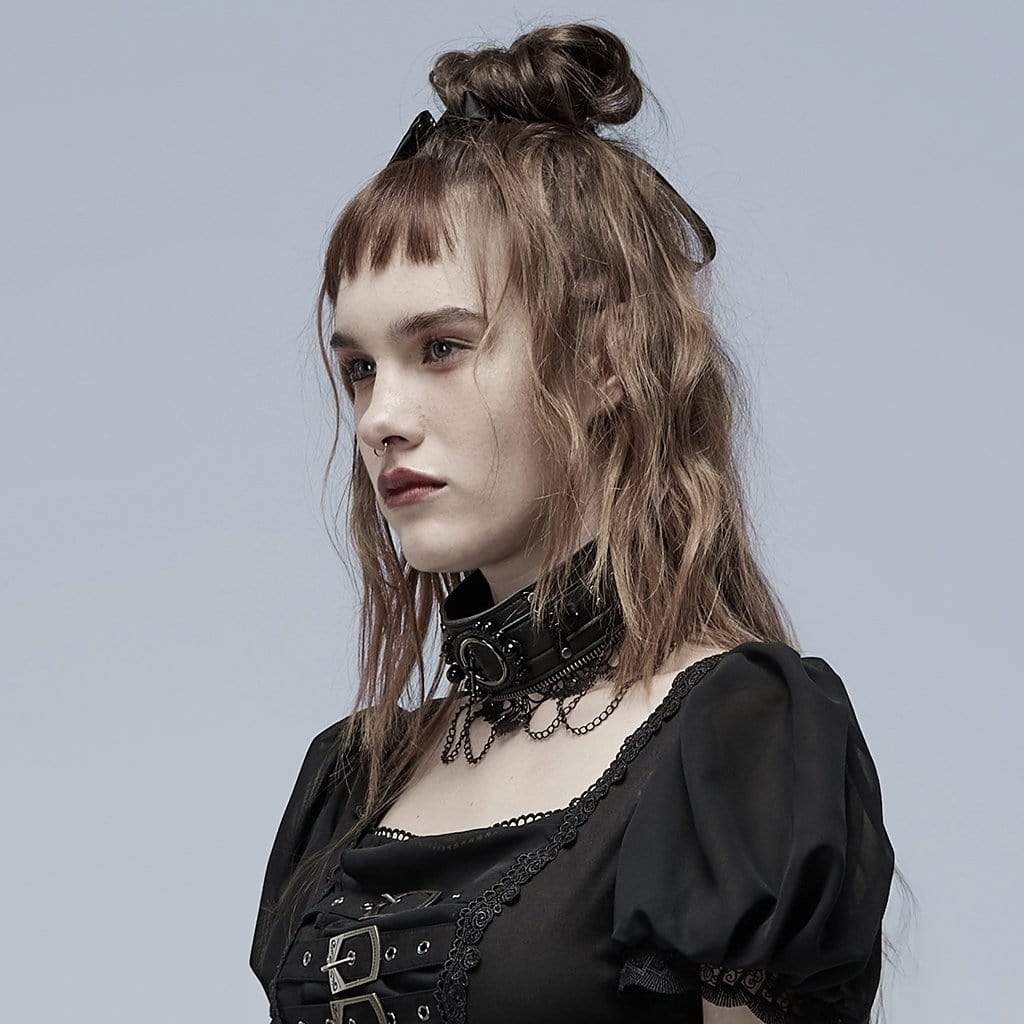 Punk Rave Women's Gothic Rivets Lace Hem Chocker