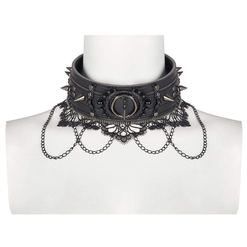 Punk Rave Women's Gothic Rivets Lace Hem Chocker