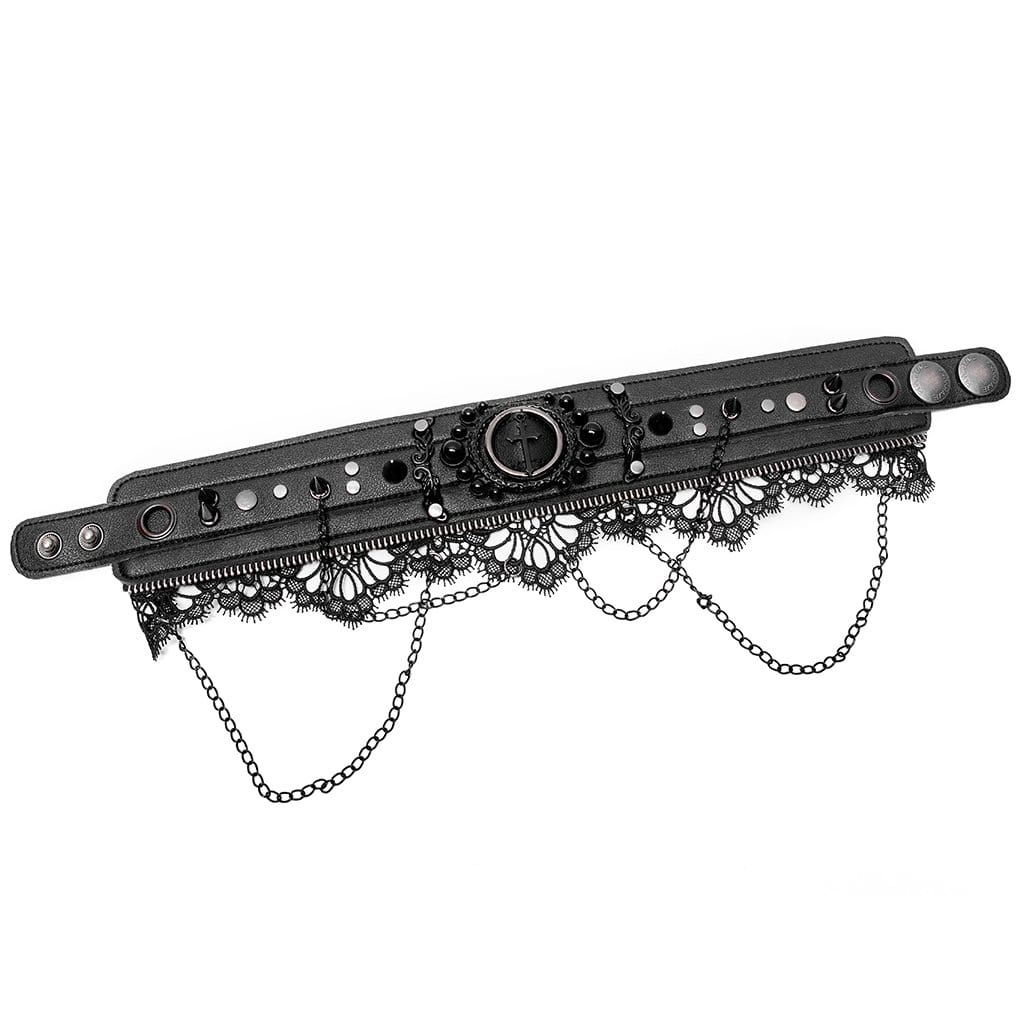 Punk Rave Women's Gothic Rivets Lace Hem Chocker